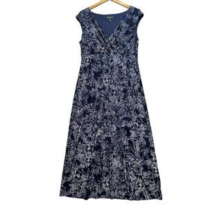Connected Apparel Womens Midi Wrap Dress Size 10 Navy White Floral Sleeveless